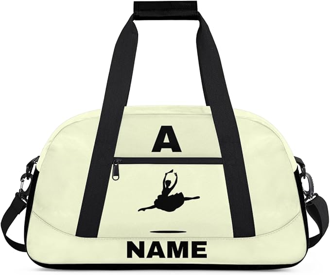 Personalize-Kids-Sports-Duffel-Bags With Custom Name Text Carry-On Overnight Travel Gym Lightweight Dance Pattern Sports Bags For Girls Boys Kids,Yellow 1