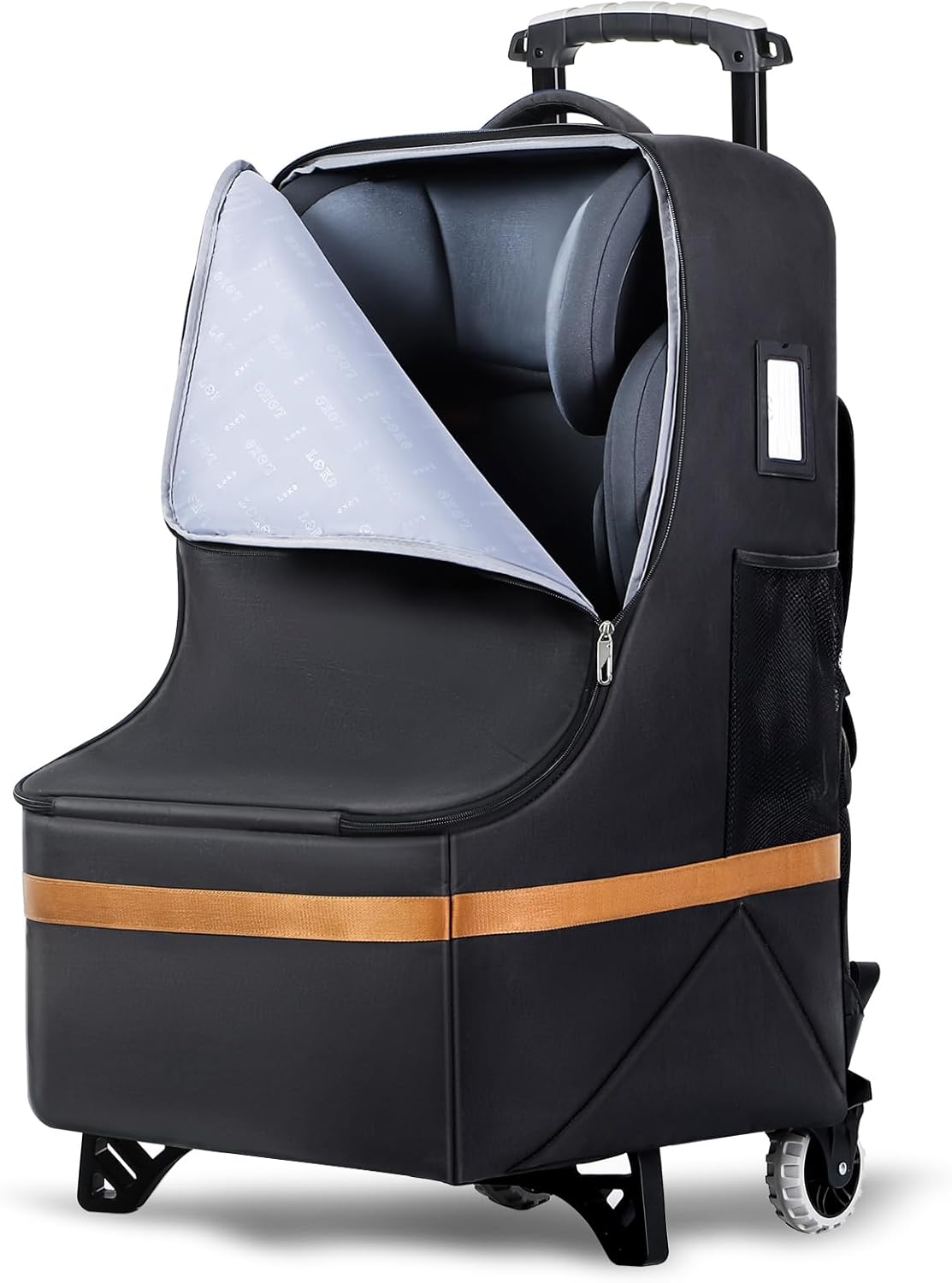 Padded Car Seat Travel Bag for Airplane with Wheels, Heavy Duty Carseat Bags for Air Travel, Rolling Gate Check Backpack and Dolly Carrier, Storage for Baby Essentials, Black