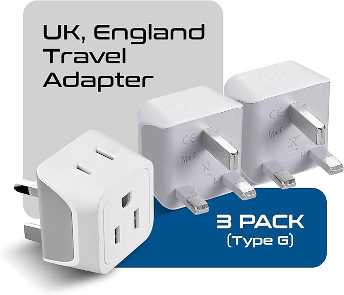 Ceptics UK Travel Plug Adapter, 2 in 1 Type G Adapter, US to UK Adapter, Ireland, Dubai Travel Adapter with Dual USA Inputs, CE, RoHS - HK Outlet Adapter, 6 Pack