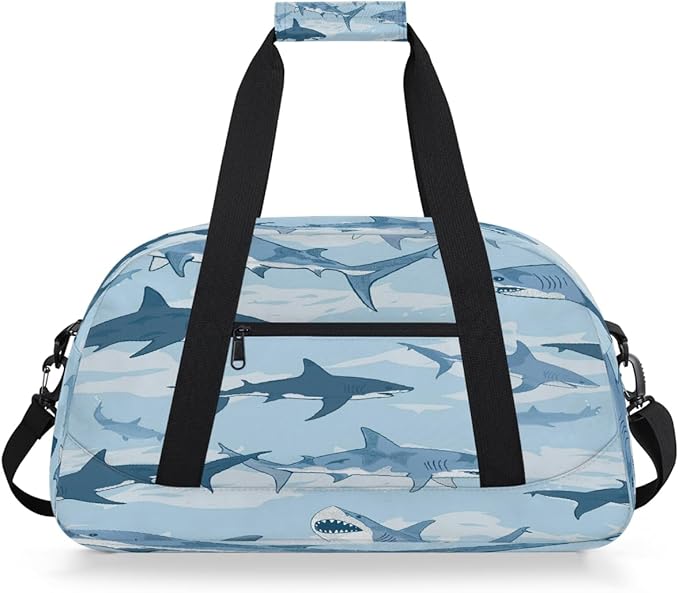 Navy Sharks Swimming Sports Duffel Bags, Water-Resistant Gym Duffle Bag for Men Women, Lightweight Weekender Overnight Bag for Fitness, Workout, Travel