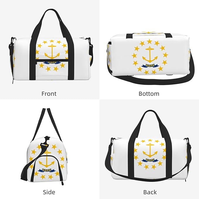 Rhode Island State Flag Print Gym Bag with Shoe Compartment for Women Men, 17.7in Sports Duffle Weekender Tote, Overnight Travel Duffel Bag Carry On