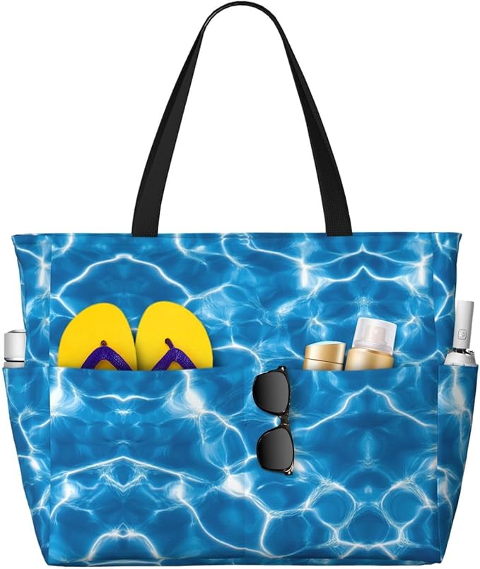Large Beach Bag for Women Waterproof Foldable Travel Shoulder Tote Bag with Pocket for Weekender Pool Vacation