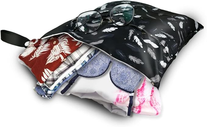 2 Pcs Waterproof Reusable Wet Dry Bag for Diaper Baby Cloth Gym Clothes Washable Travel Bags for Beach Pool Swimsuits Pockets with Two Zippered Dirty Diapers Stroller Yoga Toiletries Daycare Organizer