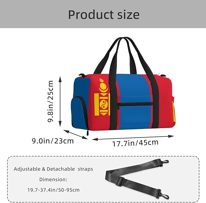 Mongolian flag Print Gym Bag with Shoe Compartment for Women Men, 17.7in Sports Duffle Weekender Tote, Overnight Travel Duffel Bag Carry On