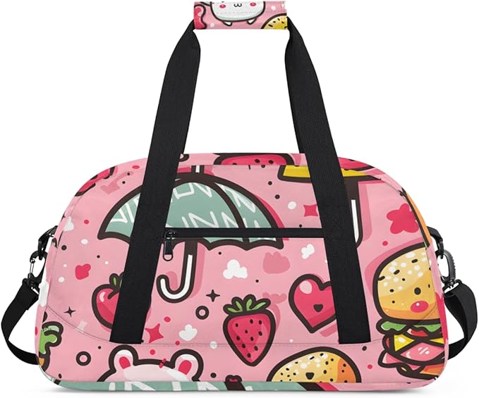 Strawberry Love Burger Kids-Duffel-Bags Gymnastics Dance Bag Carry-On Overnight Travel Gym Lightweight Dance Sports Bags For Girls Boys Kids，