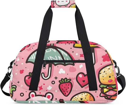 Strawberry Love Burger Kids-Duffel-Bags Gymnastics Dance Bag Carry-On Overnight Travel Gym Lightweight Dance Sports Bags For Girls Boys Kids，