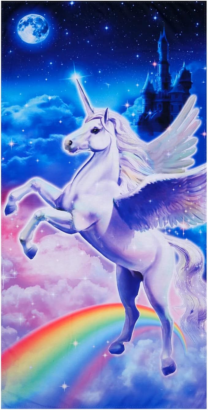 LIVILAN 30" x 60" Unicorn Horse Beach Towel, Oversized, Super Soft, Absorbent, Sand Proof, Microfiber for Pool, Swim, Bath, Shower, Perfect for Kids, Girls, Women, Ideal Unicorn Horse Gifts