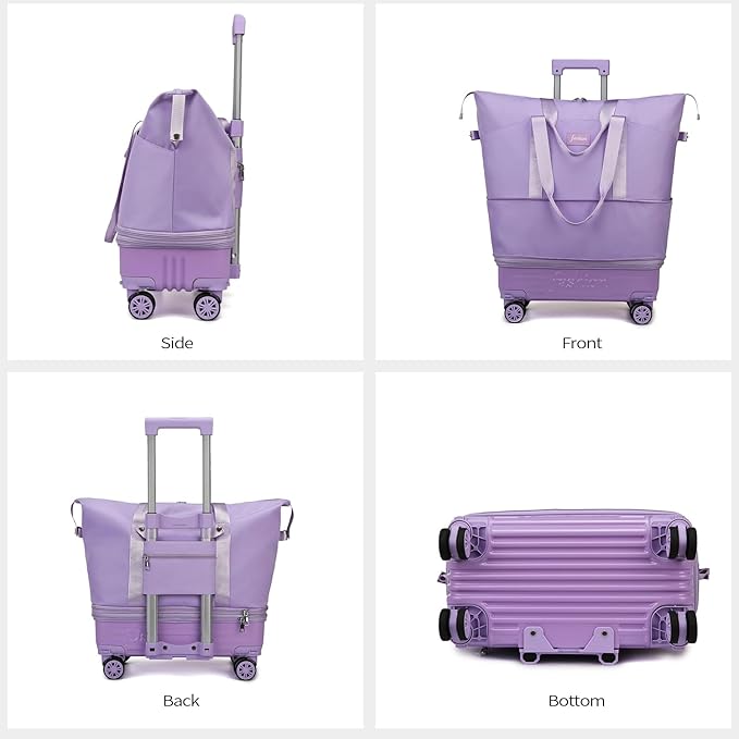 Rolling Duffle Bag with Wheels and Handle, Expandable Foldable Travel Bag with Wheels, Carry On Rolling Duffle Bag Collapsible for Weekend Trip, Gym, Hockey, Large Capacity & Waterproof (Pink)