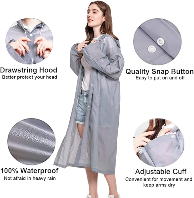 Rain Ponchos Raincoats for Adults Women, Reusable Rain Jacket Coats with Hood for Family Disney Park Travel 2 Pack