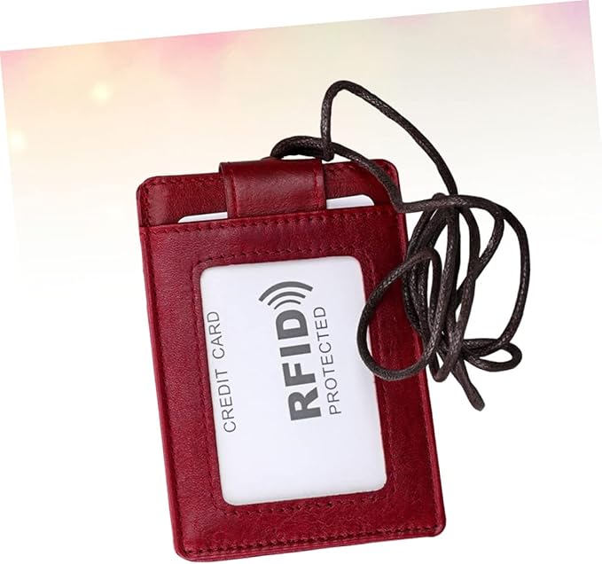 Leather RFID Boarding Pass Id Holder for Travel Lightweight Hanging Neck Style Document Organizer for Students Professionals Red