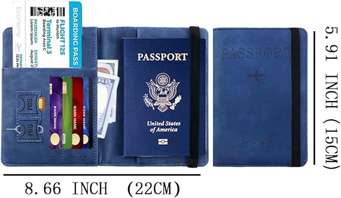 Luggage Tag and Passport Holder Set,Passport Cover with Card Slot and Boarding Pass Slot Combo,Passport Travel Must Have, Waterproof and Scratch Resistant Travel Accessories（Dark Blue）