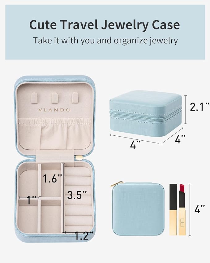 VLANDO Travel Jewelry Case - Teacher Appreciation Gifts for Women - Small Jewelry Travel Organizer Box Travel Essentials Gift for Teen Girl Women - Blue*6 pack