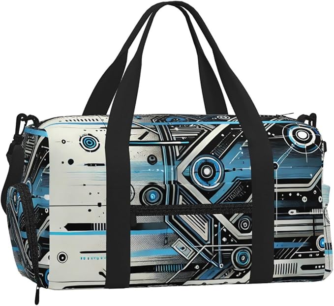 Cool Technology Print Gym Bag with Shoe Compartment for Women Men, 17.7in Sports Duffle Weekender Tote, Overnight Travel Duffel Bag Carry On