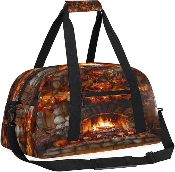 Travel Duffle Bag for travel duffle bag sports Girls Boys Kids Autumn Fall Fireplaces Lightweight Overnight Sleepover Weekender Bags Small Dance Gym Sport Bag Teens Carry-On Size Workout Bag