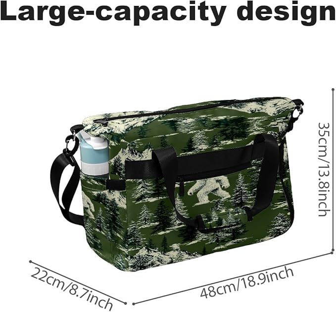 Mysterious Yeti Green Gym Bag for Women & Tennis Bag, Large Sports Duffel Bag Waterproof with Ventilated Shoe Compartment & Front Racket Sleeve, Lightweight Travel Weekender Overnight Bag