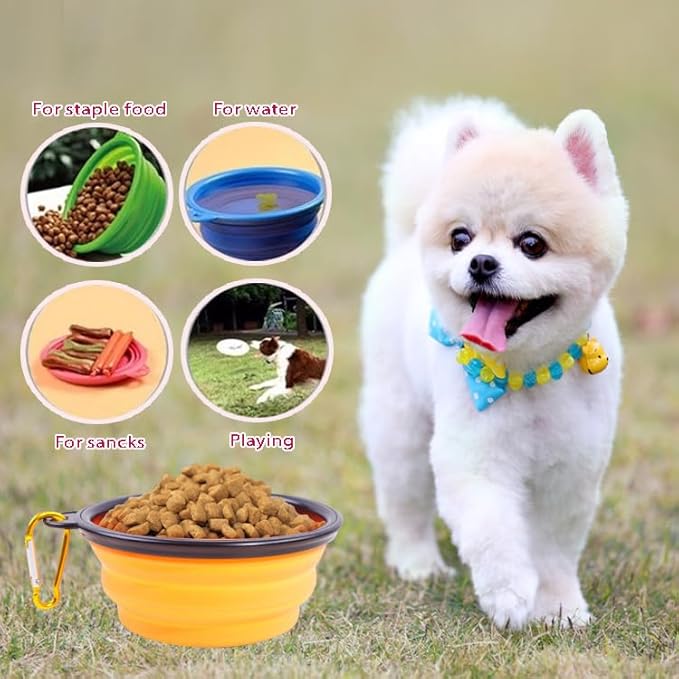 Collapsible Portable Silicone Big Dog Bowls,2 Pack,34 oz/Each Bowl,Silicone Basic Bowl with Plastic Rim and D-Ring,Foldable Travel pet Feeder,Portable Basic Bowl for Dog (Blue)