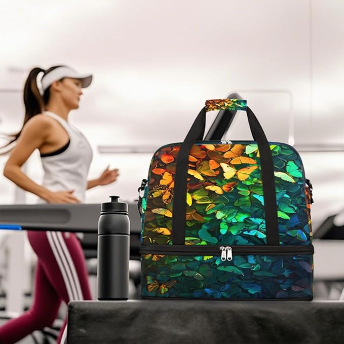 Rainbow Colorful Butterfly Large Weekender Bag with Shoe Compartment Travel Duffel Bags for Women Carry On Hospital Overnight Bag Foldable Personal Item Travel Bags Tote Gym Sports Airplanes
