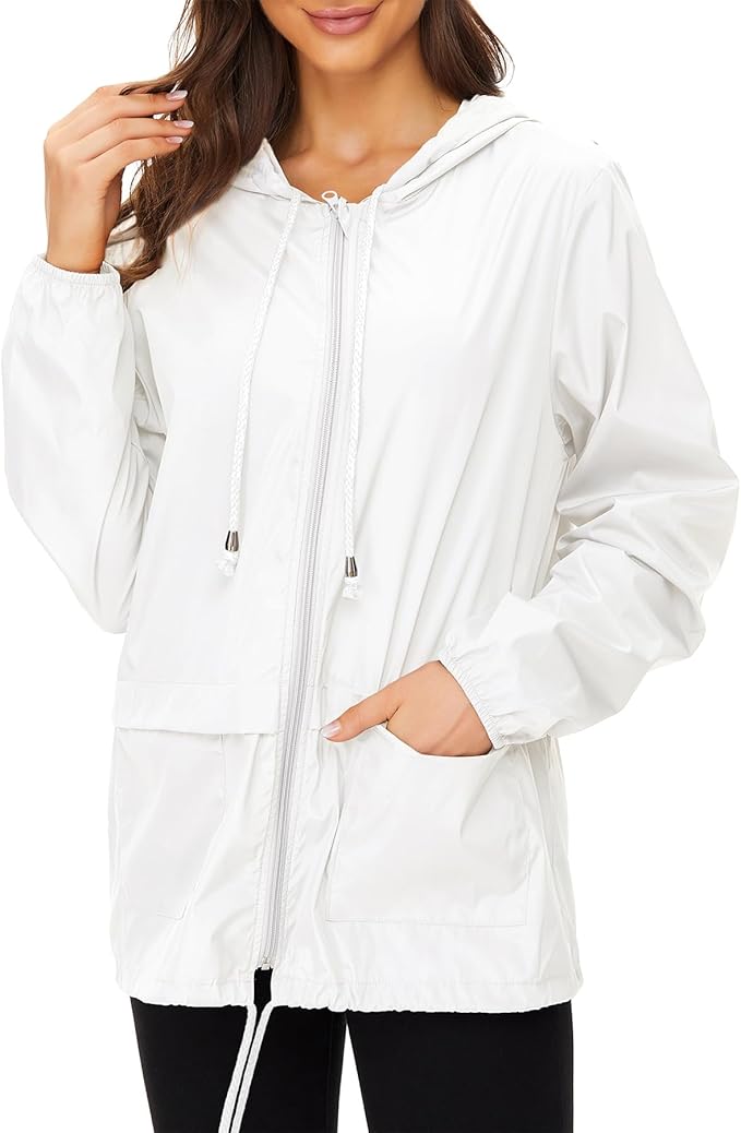 Zando Lightweight Rain Jacket Women Waterproof - Raincoat for Women Packable Rain coat Hooded Windbreaker for Travel Outdoor