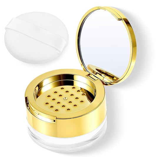 6 G Loose Powder Containers with Puff, Empty Makeup Powder Container, Reusable Plastic Powder Case Mini Powder Compact DIY Makeup Powder Case with Mirror