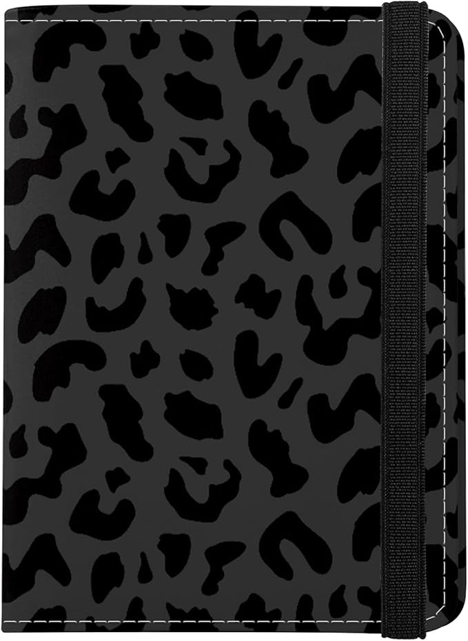 Cute Passport Holder and Holder Combo Passport Cover with RFID Blocking Women Men Compatible Wallet Credit Card Protector(Black Grey Leopard Cheetah Pattern)