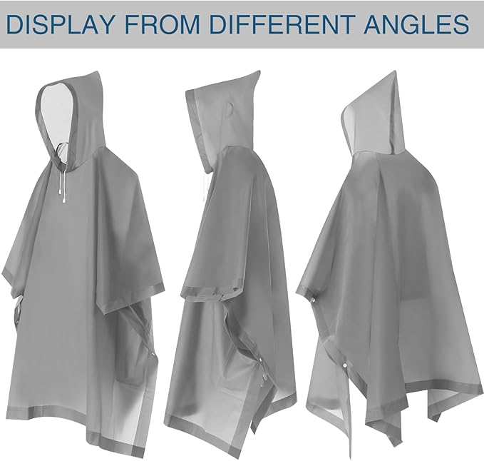 Zhehao 10 Pcs 10 Pcs Rain Ponchos for Adults with Drawstring Hood Reusable Raincoats Waterproof Thickened Rain Jacket for Men Women (Gray)