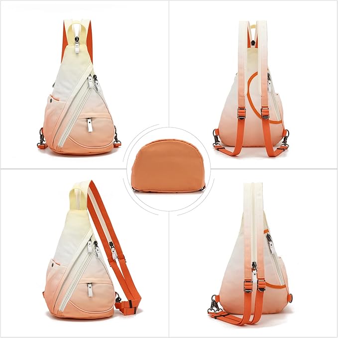 KL928 Canvas Sling Bag - Small Crossbody Backpack Shoulder Casual Daypack Rucksack for Men Women(Yellow+Orangered)