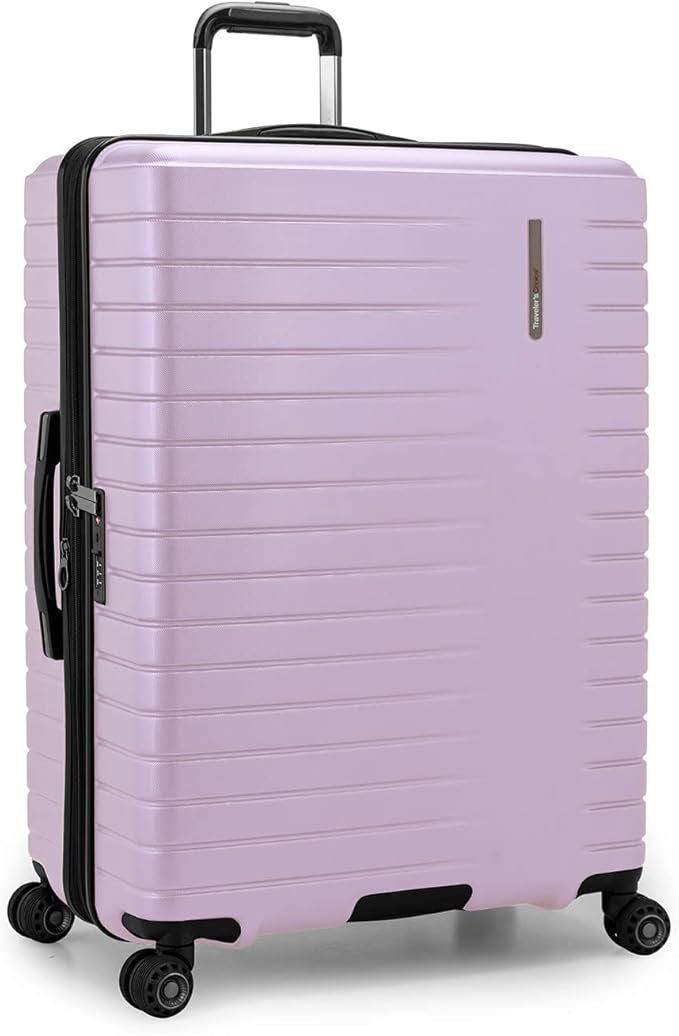 Traveler's Choice Archer Polycarbonate Hardside Spinner Luggage Set, Tie Down Straps, Purple, Checked 29-Inch
