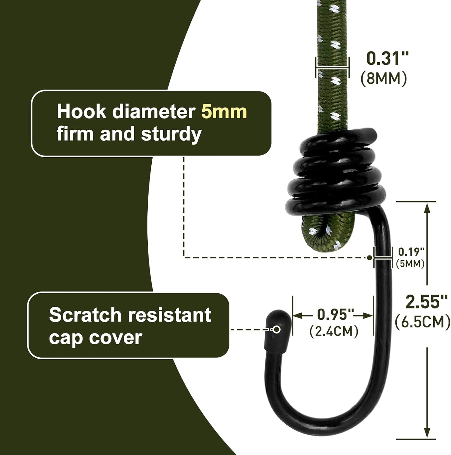 Bungee Cord Luggage Cord Resilience 40 Inch 4 Pieces for SecuringTents, Tarps, Luggage ，Truck, ATV Off-Road Motorcycle Bicycle Riding,Multi-Scenario Applicable (Green)