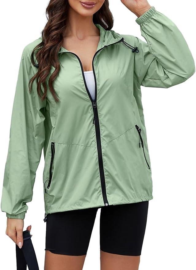Packable Rain Jacket Women Waterproof Lightweight Jacket With Hood Womens Windbreaker Jacket S-XXL
