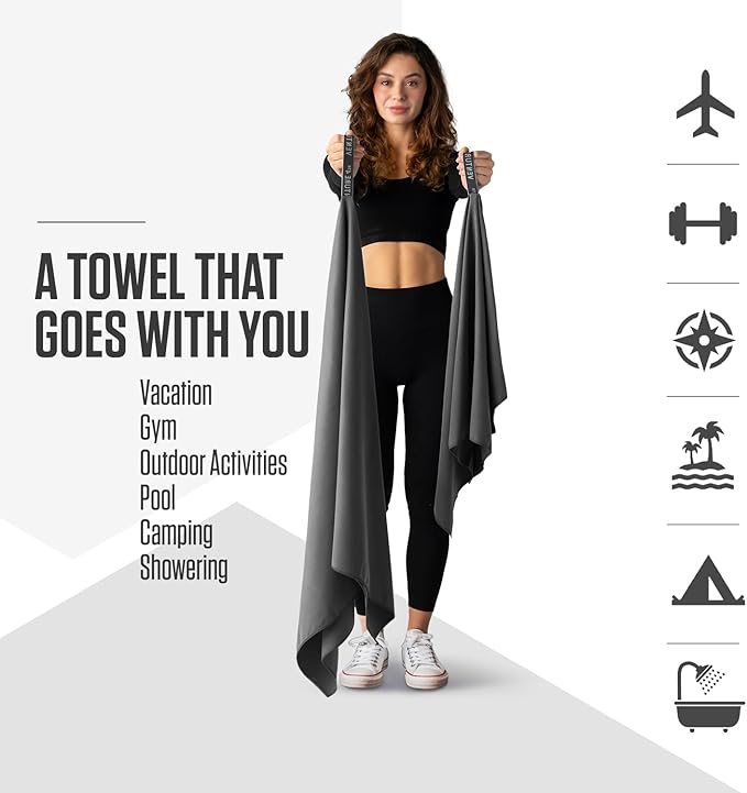 VENTURE 4TH Quick Dry Towel. Microfiber Travel Towel Ideal for Camping, Hiking, Backpacking, Gym. Lightweight & Fast Drying Travel Towels for Body. Compact & Easy to Pack - Charcoal Medium