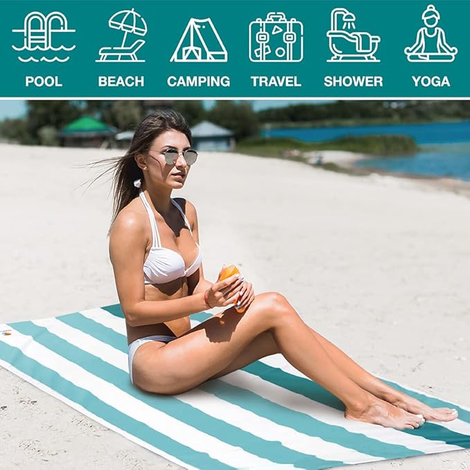 SUN CUBE Microfiber Beach Towel, Quick Dry Sand Free Beach Towel, Lightweight Compact Travel Swim Towel for Pool, Camping, Sand Resistant Packable Adult Towel - Light Blue 78x35 Inches