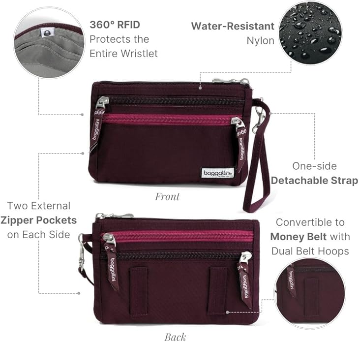 Baggallini Anti-theft RFID Currency Organizer 8"x4.25" Travel Accessory Passport Holder Money Belt Wallet w/Card Slots