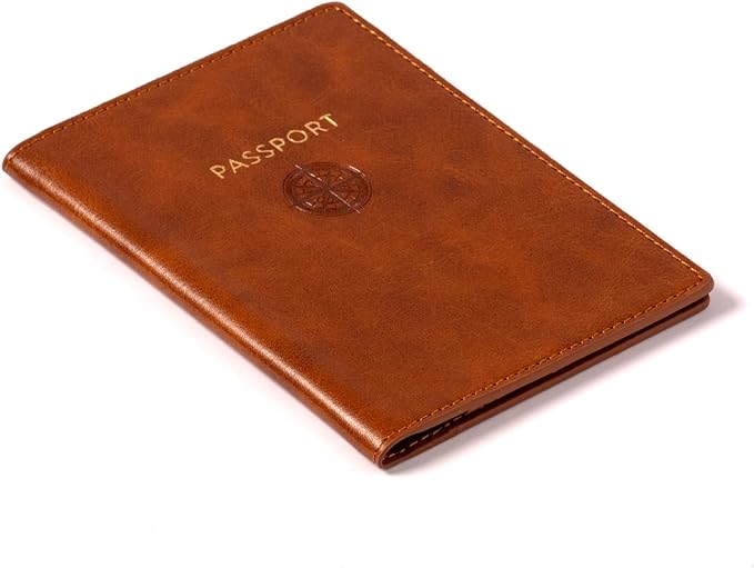 Eccolo Passport Cover Case - Premium Faux Leather, Compass Design, 5.5x4 inches, Lightweight Travel Essential with Boarding Pass Holder Flap - Chic & Stylish Gift for Travelers