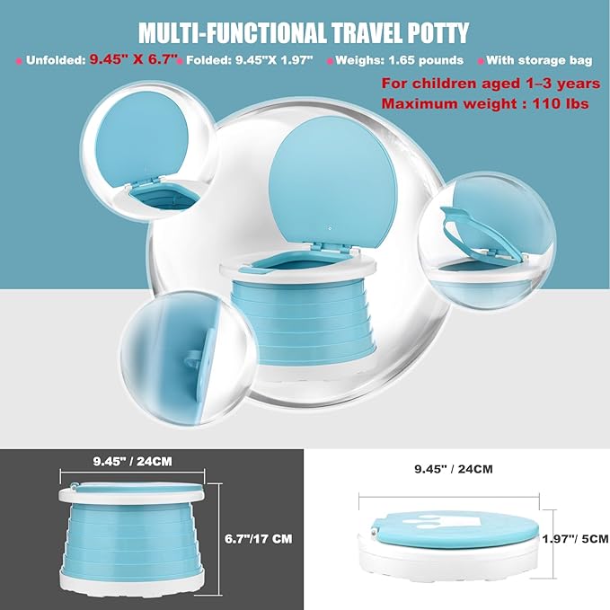 Portable Potty for Toddler Travel Foldable Potty Seat for Toddler Training Toilet for Kids Boys Girls Car On The Go Potty Travel Toilet Chair for Camping Park Indoor/Outdoor