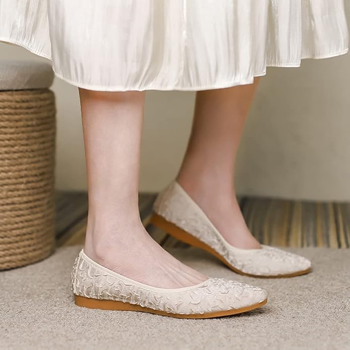 KUNWFNIX Women Ballet Flats Rhinestone Wedding Ballerina Shoes Foldable Sparkly Comfort Slip on Flat Shoes