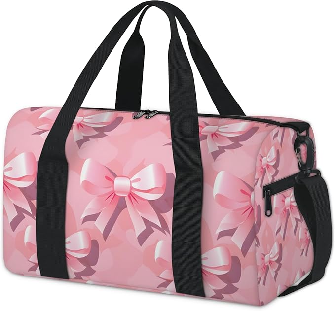 Bow Print Overnight Travel Bag Unisex Pink Carry-On Size Tote Bag Suitable for Travel Duffle Gym Sports