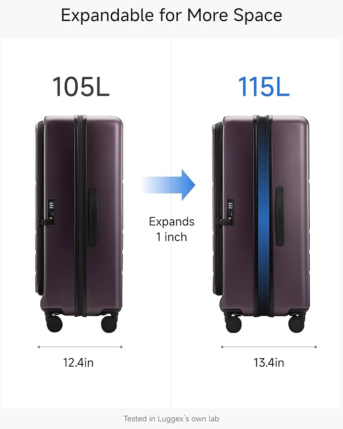 LUGGEX Checked Suitcase Top Opening, FLT Expandable Polycarbonate Hard Shell Suitcase with Wheels (FX-Lite, Purple, 30 Inch, 105L-115L)