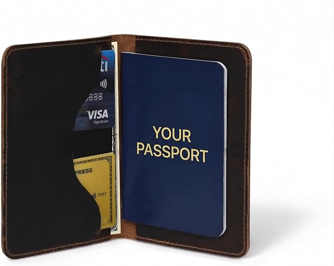 Rustique Leather Passport Holder Collection - Handmade Travel Wallet & Organizer - Full Grain Crazy Horse Leather Covers for Men & Women (Multiple Styles) (Executive Wallet - Smoky Bourbon)
