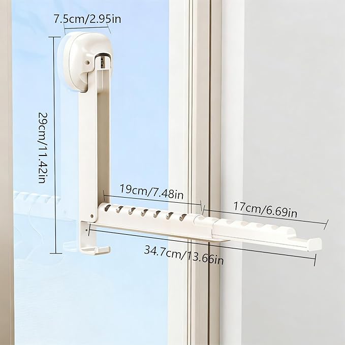 Foldable Clothes Drying Rack, Wall Mounted Drying Rack with Suction Cup, Retractable, Portable Over The Door Hooks Hanger for Laundry Bathroom RV Balcony. (White)