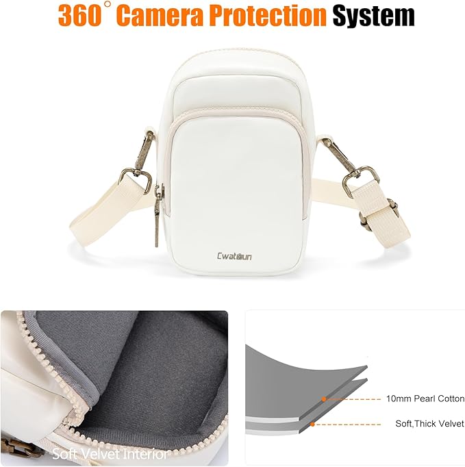 Cwatcun Mini Digital Compact Camera Sling Bag PU Leather，Portable Protective Small Crossbody Camera Case Lightweight Photography Camera waist bag for Canon Nikon Sony Fuji Digital Camera