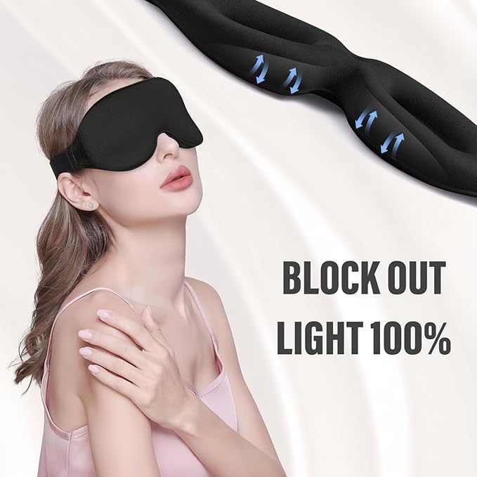Sleep Mask for Side Sleeper, 3D Complete Light Blocking Sleeping Eye Mask, Soft Breathable Eye Cover with Hair-Tangle-Free Symmetrical Strap, Zero Pressure Blindfold for Women & Men