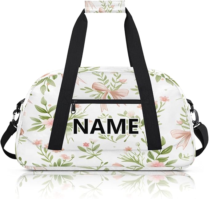 Spring Mini Gym Bag 18 inch for Women Men Waterproof Custom Floral Flowers Travel Duffel Bag Carry On Overnight Tote Nurse Bag for Work Fitness Hiking