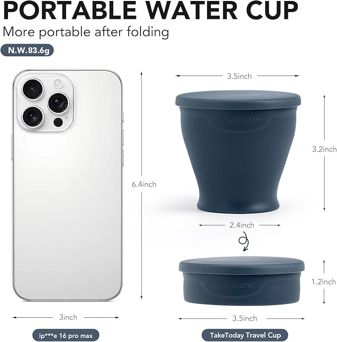 TakeToday 4PCS Collapsible Travel Cup 8 oz - Silicone Foldable Water Cup, BPA-Free with Lid & Waterproof Bag - Drinking Cup Set for Camping, Outdoors & International Travel