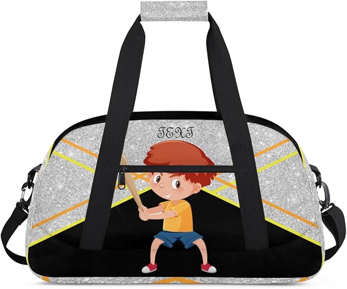 Custom Name Black Baseball Boy Gym Travel Duffle Bag with Front Zipper Pocket Personalizedfor Sports Bag for Overnight, Weekender, Carry On,Workout & Dance, 18.9 * 8.7 * 10.6 in