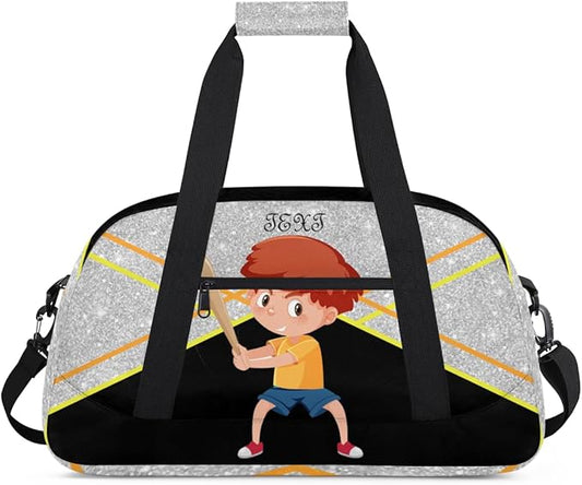 Custom Name Black Baseball Boy Gym Travel Duffle Bag with Front Zipper Pocket Personalizedfor Sports Bag for Overnight, Weekender, Carry On,Workout & Dance, 18.9 * 8.7 * 10.6 in