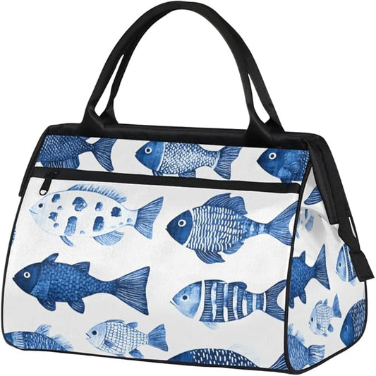 Fish Overnight Weekender Bag for Women Men Travel Duffel Bags Waterproof Luggage Carry on Sports Yoga Gym Bag