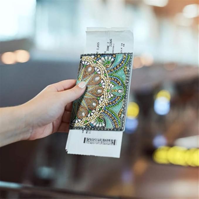 Diamond Painting Passport Holder, DIY Special Shaped Crystal Rhinestone Painting Travel Passport Protective Leather Cover for Boarding Pass, ID Card, Driver's License-20X14CM