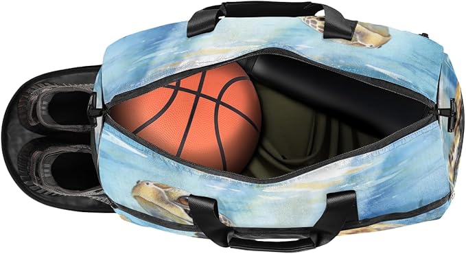 Ocean Turtle Design Sports Gym Bag with Wet Pocket & Shoes Compartment Waterproof Workout Duffel Bag for Women and Men Weekender Overnight Duffle Bag Travel Carry-on Tote