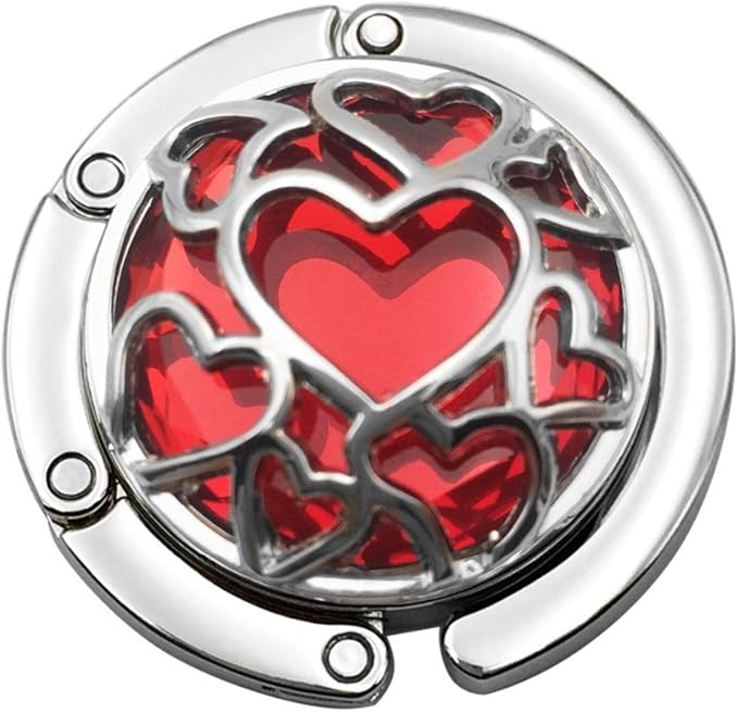 Multiple Hearts Style Premium Foldable Handbag Bag Purse Hanger Table Hook Holder (Red)