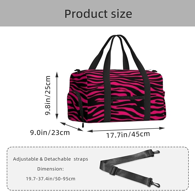 Pink Zebra Stripes Sports Gym Bag For Men Women Travel Duffel Bag With Shoe Compartment Water Resistant Gym Bag Carry On Duffel Bag For Yoga Gym Sports Weekend Traveling